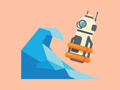 Robot Skateboarding Down Blue Mountain