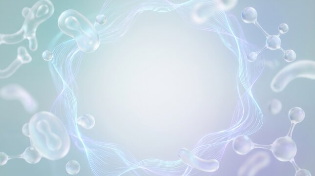 Abstract microscopic molecules and fluid particles for designing presentation background science medical biology technology