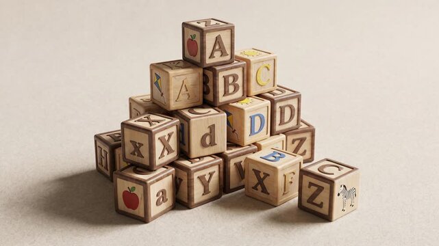 Wooden Alphabet Blocks Representing Childhood Education and Learning