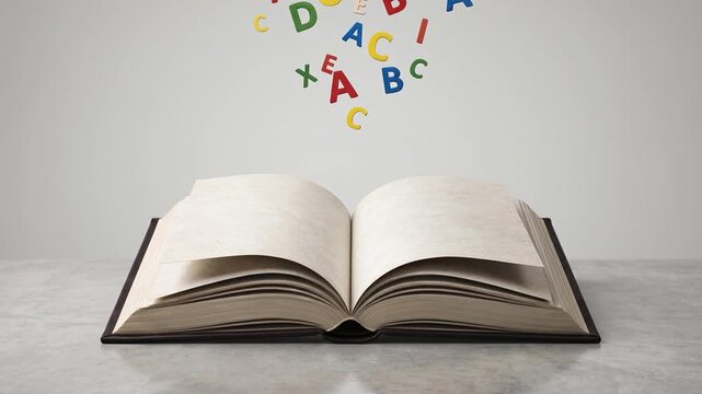 Open Book with Colorful Alphabet Letters for Early Learning