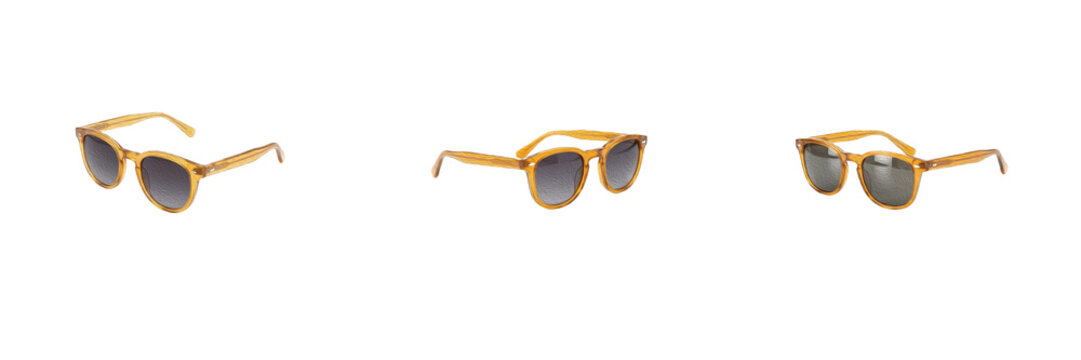 Yellow Frame Sunglasses Set Isolated Transparent Background Cutout PNG Clipart Graphic Element Stylish Summer Eyewear Fashion Accessories Travel Vacation Optics Store Catalog Advertising Social Media 
