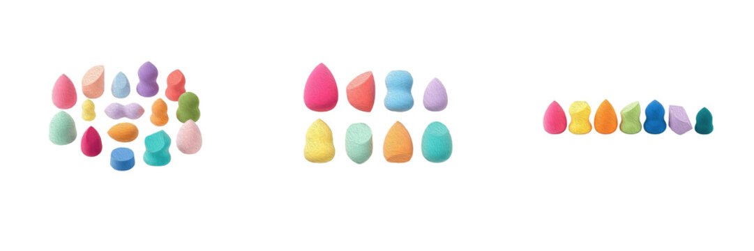 Colorful Beauty Sponge PNG Vector Set, Makeup Blender Applicator Cutout Collection, Cosmetic Foundation Sponge Graphic Asset, Isolated Beauty Tools Clipart Pack, Salon & Makeup Artist Illustration for
