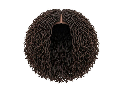 Dark brown curly dreadlocks wig isolated on white background with curly hair cut out long hair dreadlocks