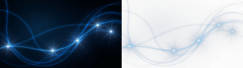 Fototapeta premium Abstract blue light wave with glowing particles and stars isolated on transparent background