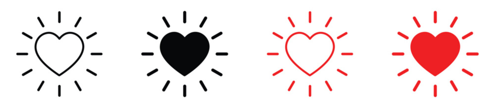 Glowing heart icons for love, care, emotional wellness and self care. Clean minimalist vector symbols for healthcare, relationships and romantic designs.