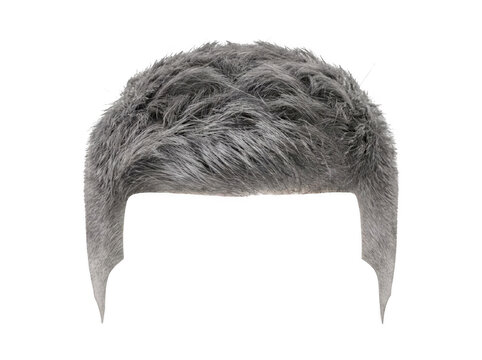 Short dark gray toupee hair piece isolated on white background with mens hair system synthetic hair