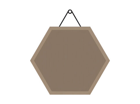 Minimalistische Vektor-Illustration eines braunen, sechseckigen Schildes mit Aufh&auml;ngung auf wei&szlig;em Hintergrund, ideal als Vorlage f&uuml;r Text oder Mockups.