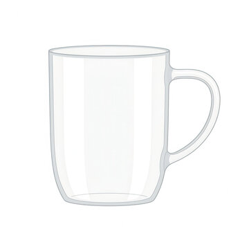 Eine leere, transparente Kaffeetasse aus Glas mit einem Henkel, isoliert auf einem wei&szlig;en Hintergrund, ideal f&uuml;r Produktdesign-Mockups, Werbegrafiken und minimalistische Pr&auml;sentationen von Getr&auml;nken.