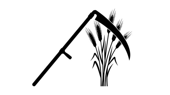 Scythe and wheat harvest silhouette icon