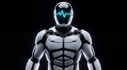 Fototapeta premium Futuristic robot character with glowing eyes and cybernetic arm