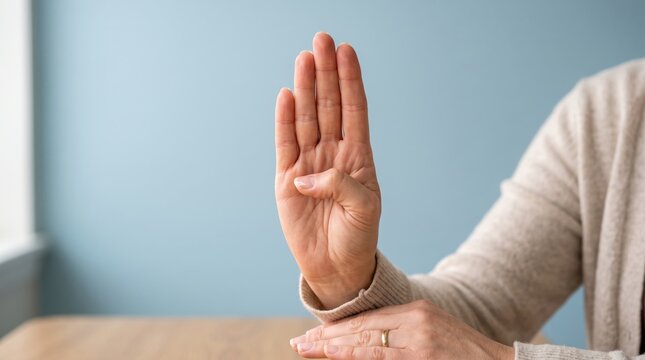 International day of sign languages closeup of hands forming a specific hand sign against a blue wall background with signlanguage
