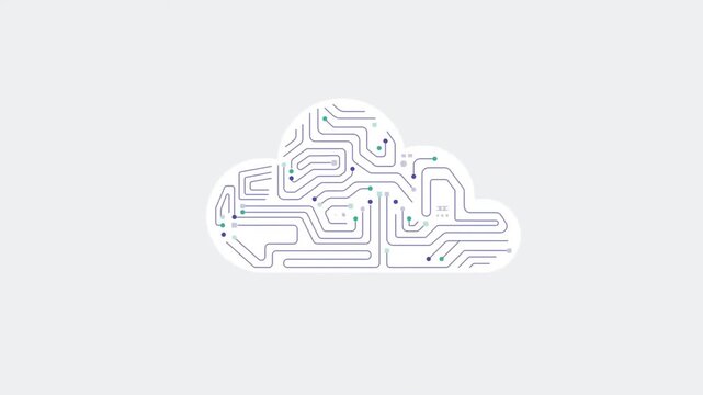 Digital cloud computing circuit board animation showing moving data nodes and glowing lines in this high quality abstract technology video