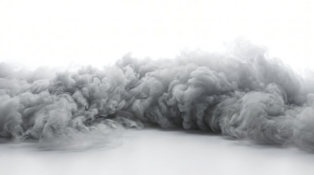 Smoke spreads horizontally along a white surface to create an abstract fog effect.