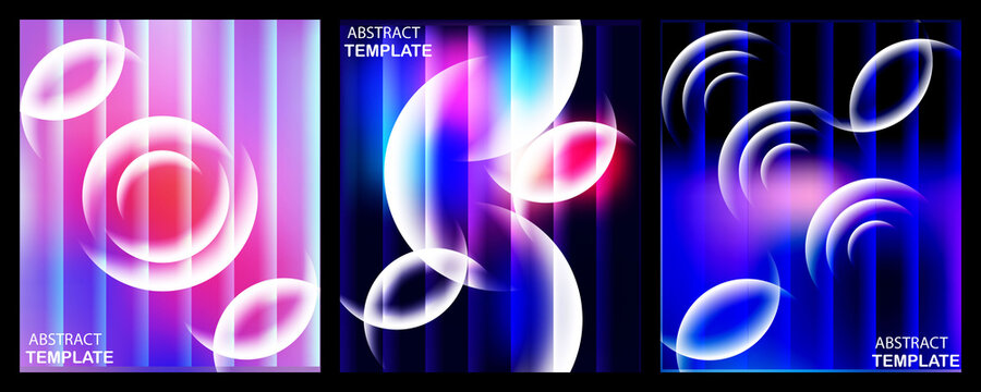 Abstract dynamic graphic templates featuring glowing transparent circles and vertical gradient light stripes dynamic template transparent circle