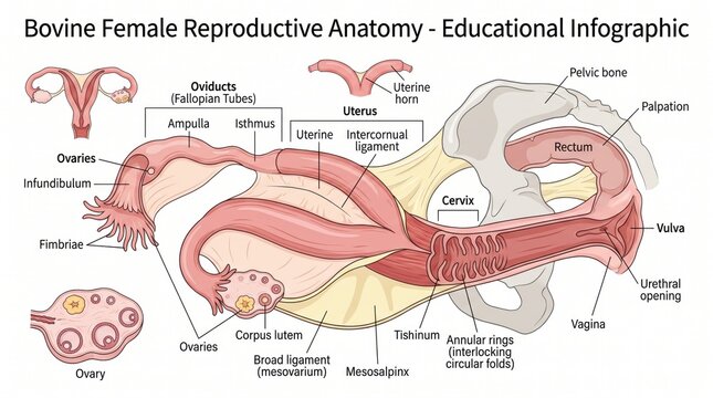 Bovine Female Reproductive Anatomy Educational Infographic  Detailed Veterinary Science Diagram