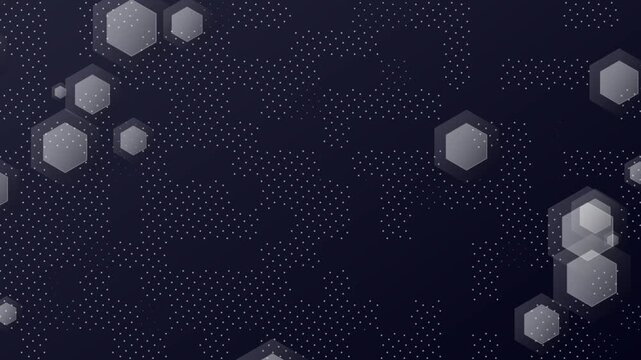 Digital hex particle visual with bright whitedots, glowing polygon layers, and dark futuristic data field. Perfect for cloud technology videos, science explainers, cyber intros, and animated overlays.