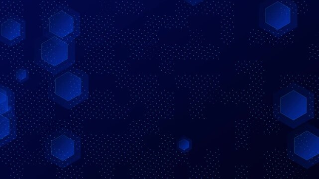 Digital hex particle visual with bright blue dots, glowing polygon layers, and dark futuristic data field. Perfect for cloud technology videos, science explainers, cyber intros, and animated overlays.