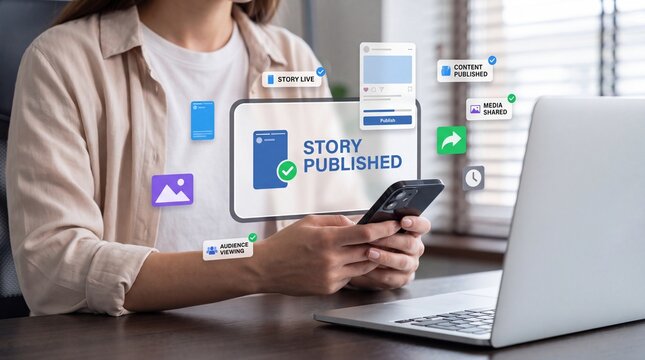 Person holding smartphone with digital interface icons with mobile phone with social media graphics