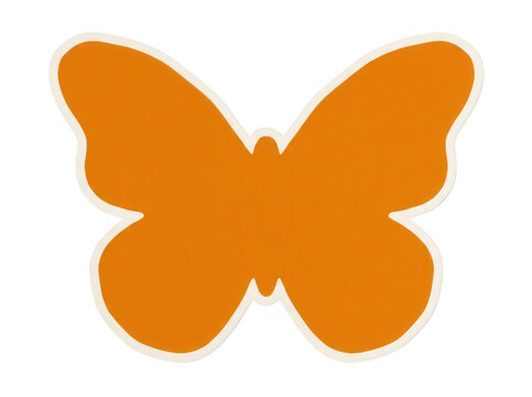 Silhueta minimalista de uma borboleta na cor laranja vibrante com contorno suave, isolada em um fundo branco limpo, ideal para design gr&aacute;fico, &iacute;cones, projetos criativos e elementos decorativos.