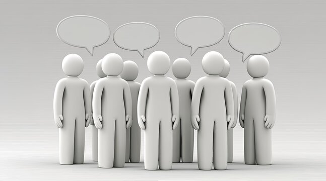 Group of white figures communicating with speech bubbles