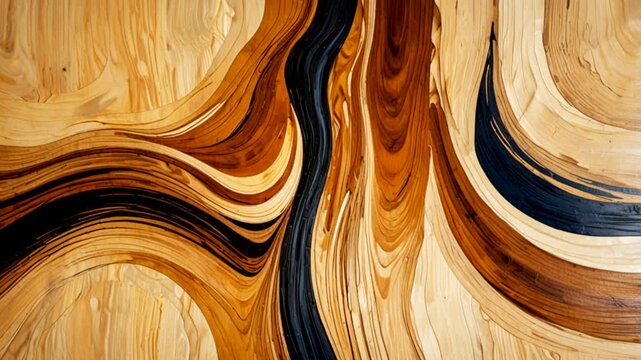 An abstract, wavy wood texture featuring a combination of natural light and dark brown grains and elegant black line accents.