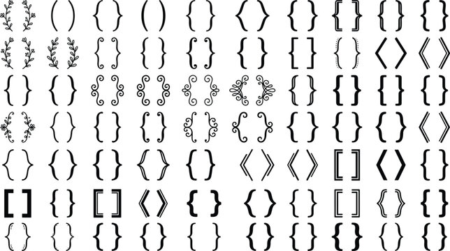 Large bundle of decorative brackets and elegant curly vintage borders for typographic frames wedding invitations and logo design embellishments