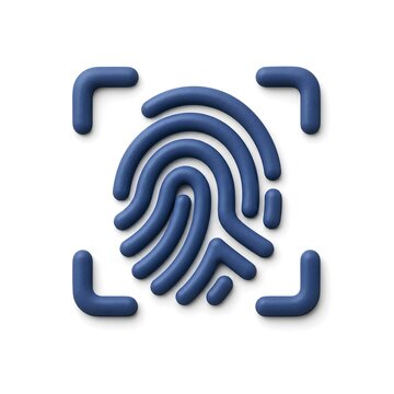Soft 3D clay-style illustration of a blue fingerprint identification icon 