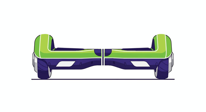 Green and purple self balancing electric scooter isolated on white