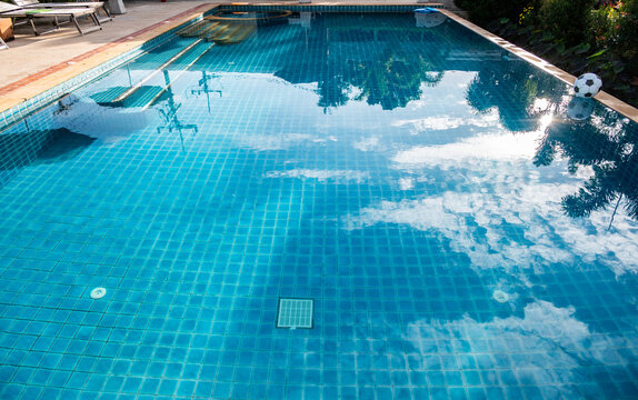Scenery view of swimming pool. Swimming pool designed to hold water for leisure activities or enable swimming.