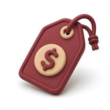 Soft 3D clay-style illustration of a price tag with dollar symbol