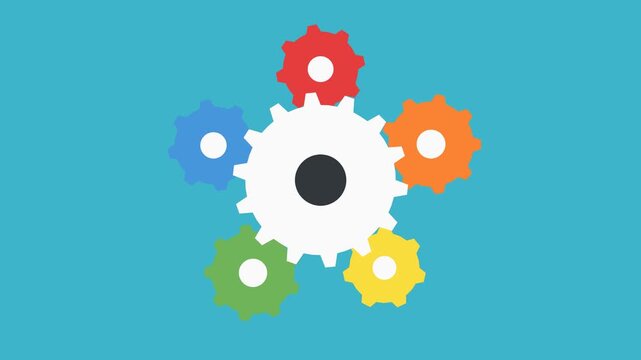 Colorful Interlocking Gears Mechanism - Flat 2D Animation (2K)