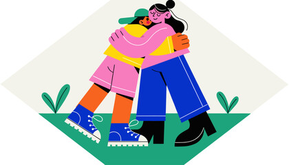 Naklejka premium two women hugging, friendship and love concept