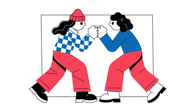 two women punching each other, conflict cartoon