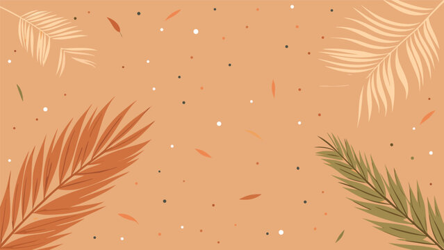 Boho autumn background featuring terracotta tropical palm leaves and confetti dots illustration background terracotta tropical confetti illustration seasonal botanical template invitation
