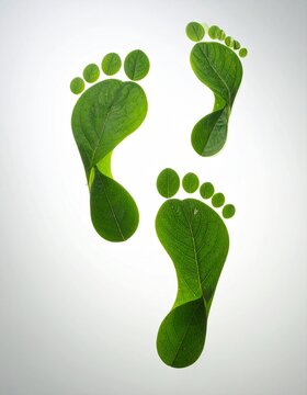 Green Leaf Trail in Footprint Shape Representing Sustainability and a Greener Future