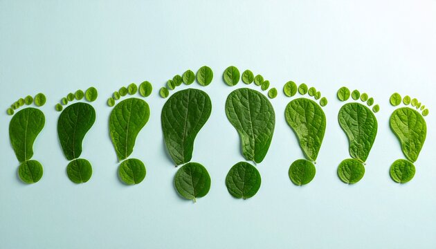 Green Leaf Footprints Symbolizing Carbon Reduction and a Sustainable Future