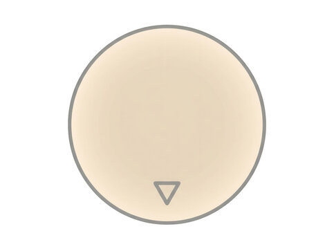 Un bouton de commande circulaire minimaliste de couleur beige avec un contour gris et un indicateur triangulaire pointant vers le bas, isol&eacute; sur un fond blanc pur pour une interface utilisateur