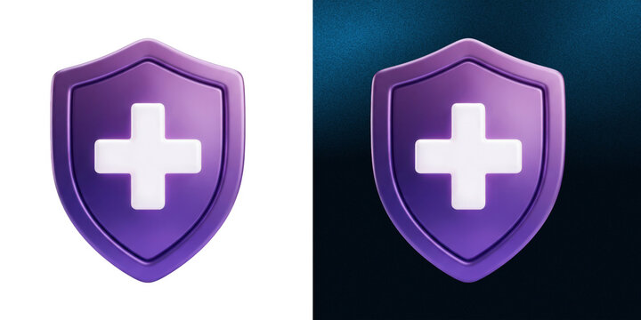 3D purple medical shield icon digital illustration