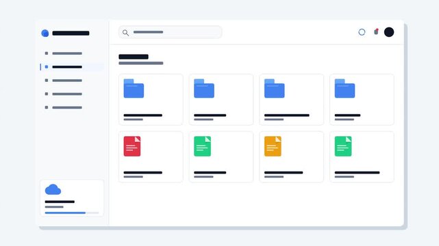 Minimalist cloud storage dashboard user interface vector illustration showing folder and file layout