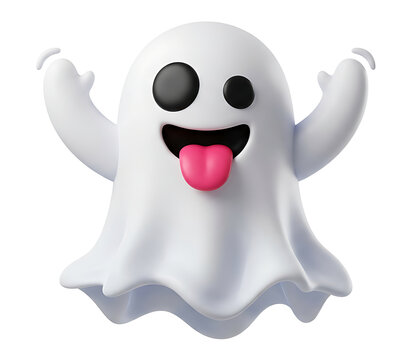 3d render of a cute cartoon ghost character with a playful expression isolated on transparent background