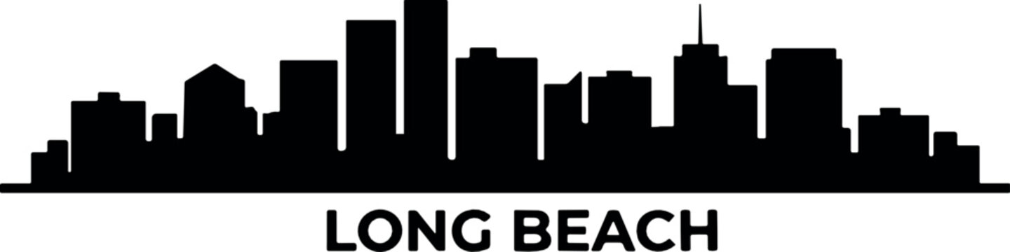 Long Beach California City Skyline Black Silhouette Vector Graphic Isolated on White Background for Travel Designs