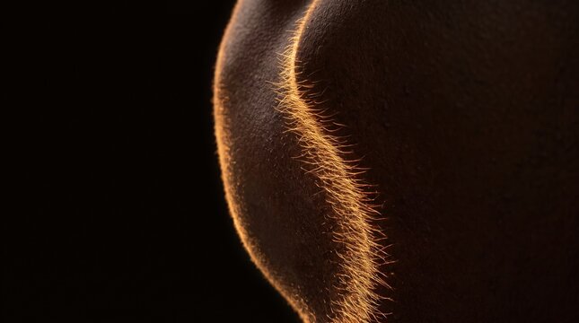 Macro Backlit View of Golden Fine Vellus Hair Peach Fuzz on Curved Body Skin