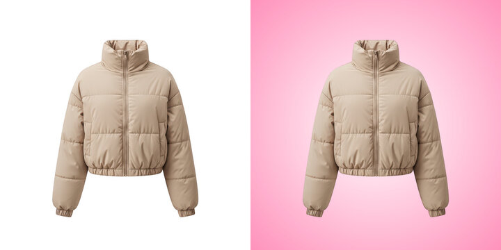 Beige puffer jacket isolated on transparent background