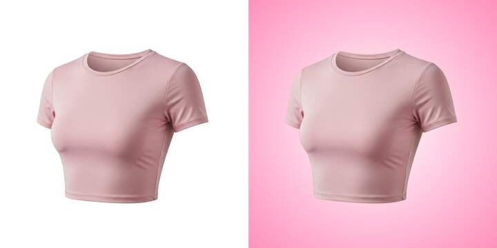 Blank pink crop top shirt isolated on transparent background