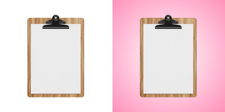 Blank wooden clipboard with white paper isolated on transparent background