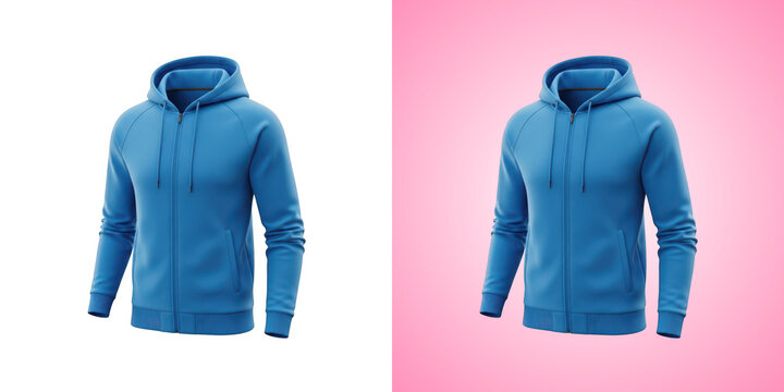 Blue zip up hoodie isolated on transparent background