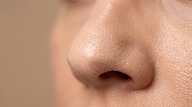Macro Close-up of Oily Shiny Human Nose Showing Excessive Sebum and Visible Pores