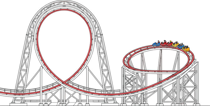 Rollercoaster Design Illustration, Amusement Park Ride Concept, Thrilling Adventure Vector Graphic