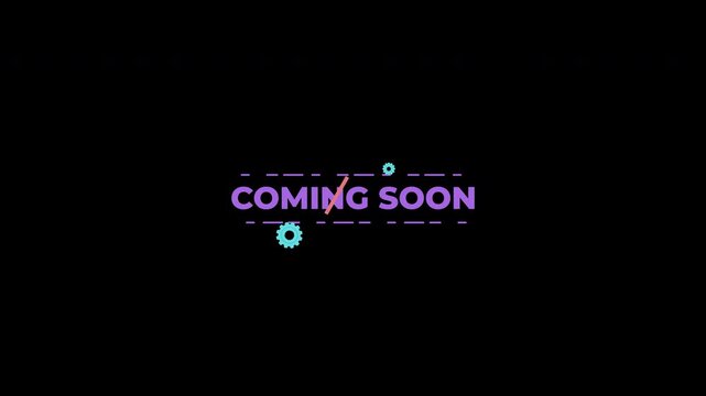 Animated Coming Soon Text with Spinning Gears on Black 4K