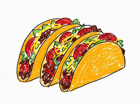 Three beef tacos hand drawn illustration